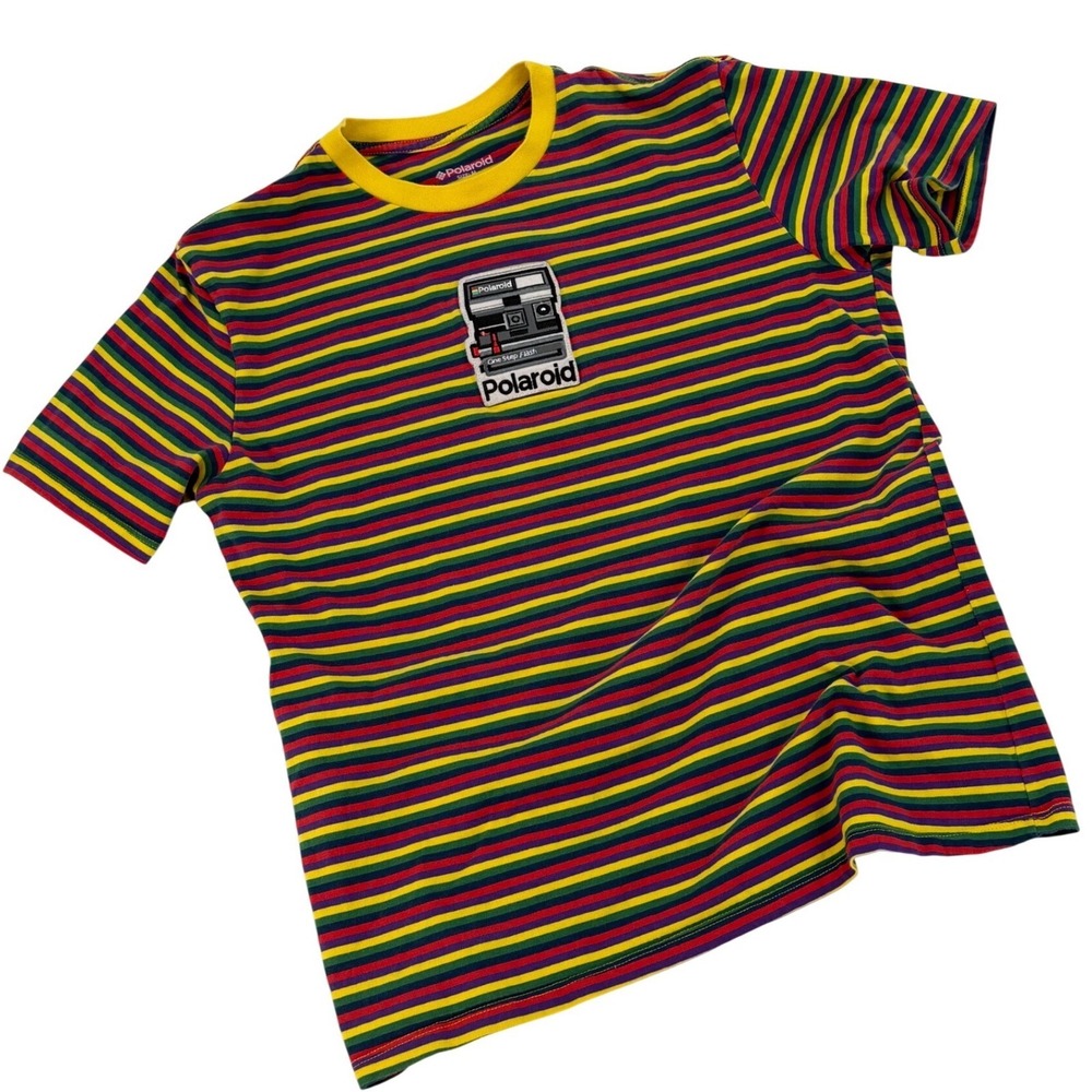 Polaroid‎ Striped Camera Graphic Tee Size M Multi Retro Indie Y2K Streetwear